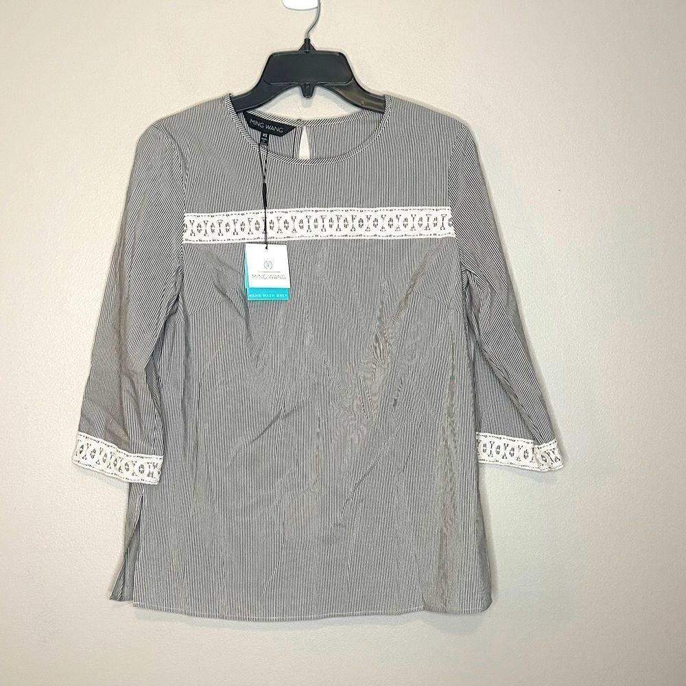 Ming Wang Embroidered Pinstripe Top NWT